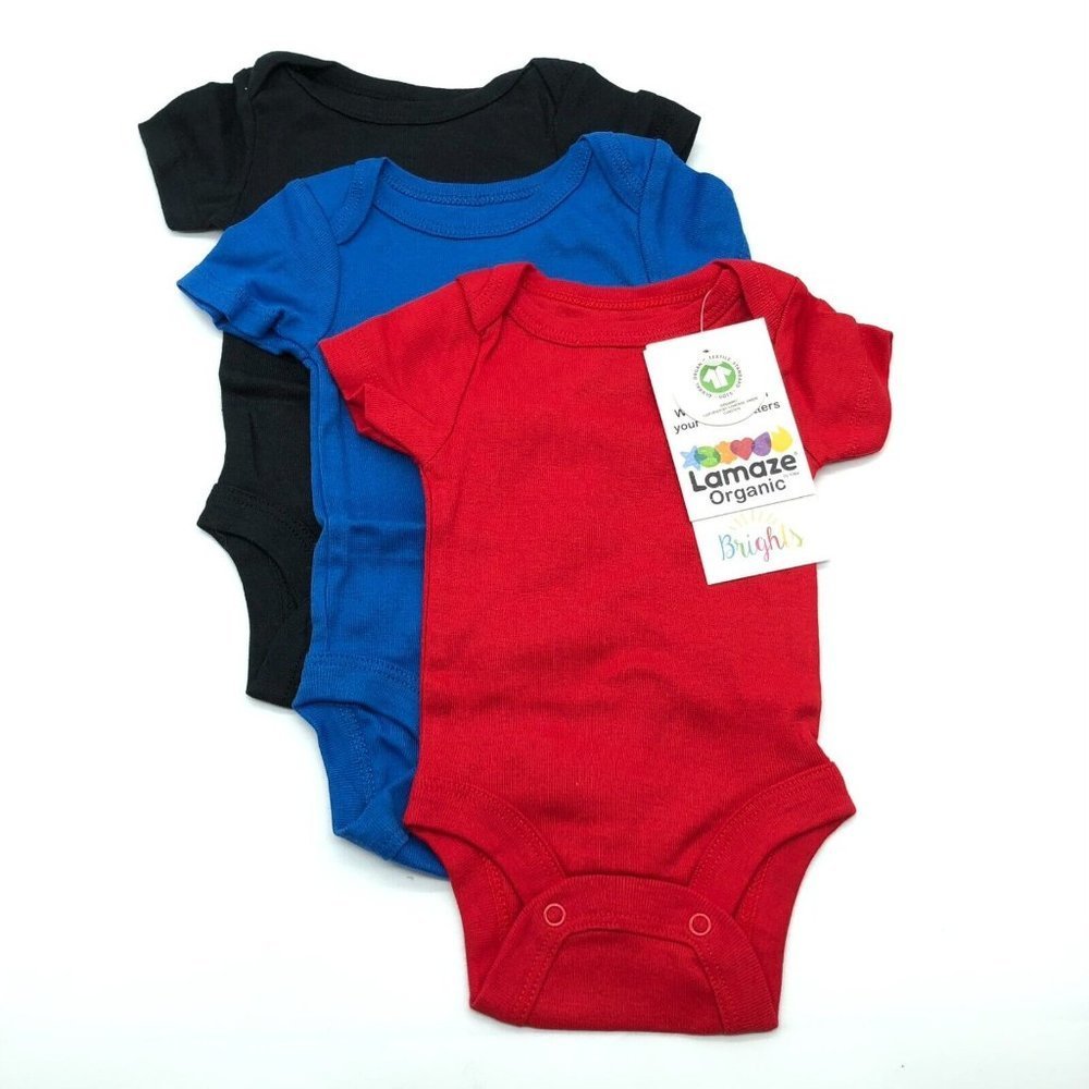 Lamaze Organic Cotton Baby One Piece Outfits Snap Button Red Blue Black Newborn